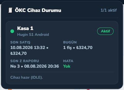 Yazarkasa durum kartı: cihaz bağlantısının anlık durumunu gösteren gösterge